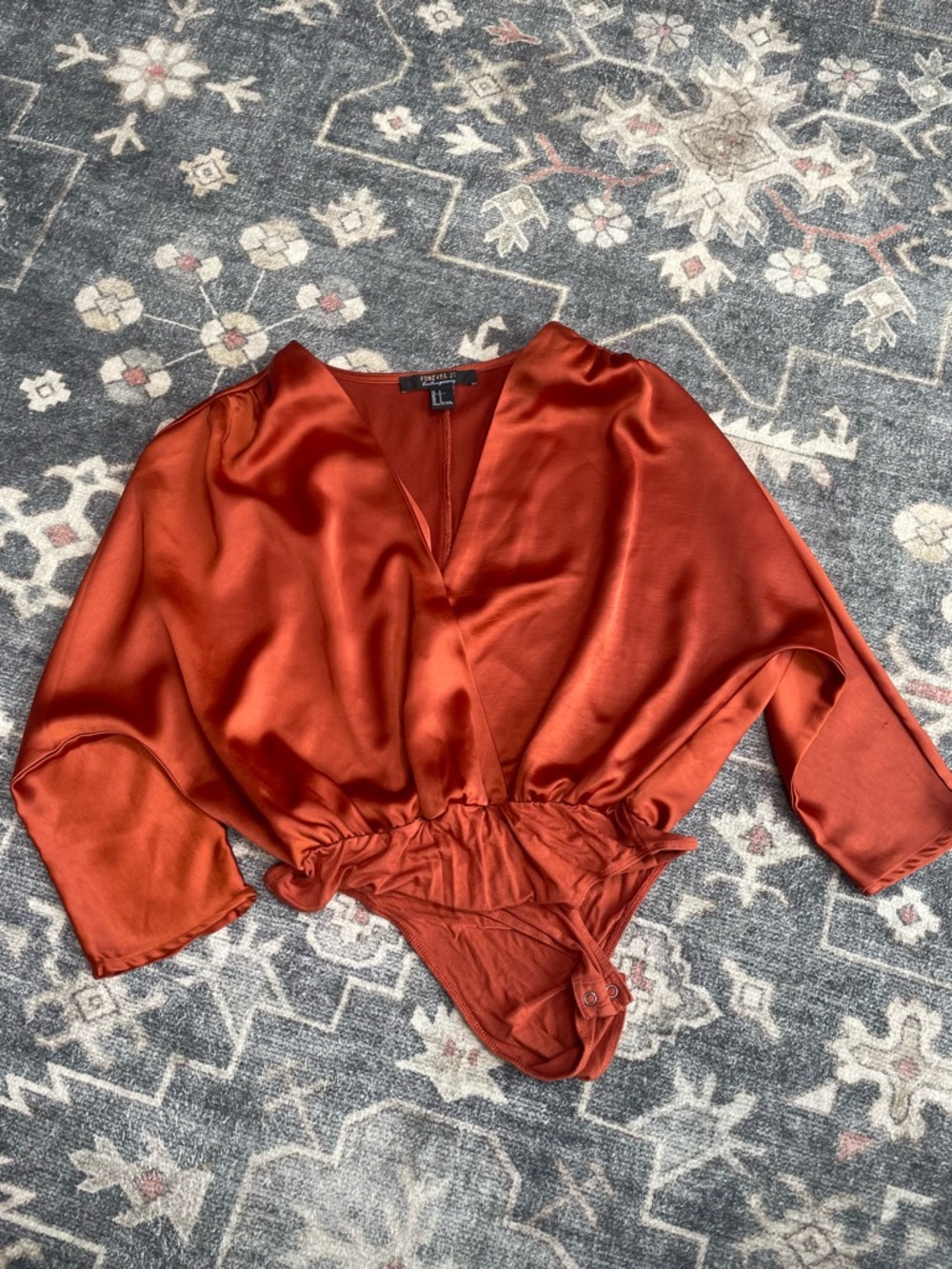Forever 21 Rust Satin V-Neck Dolman Sleeve Bodysuit